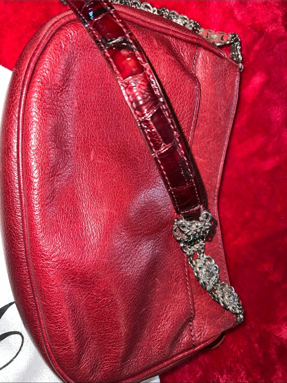 Brighton Quilted Floral Leather Shoulder Bag in Deep Wine